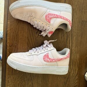 Nike Air Force 1 White and Pink Bandana Sneakers